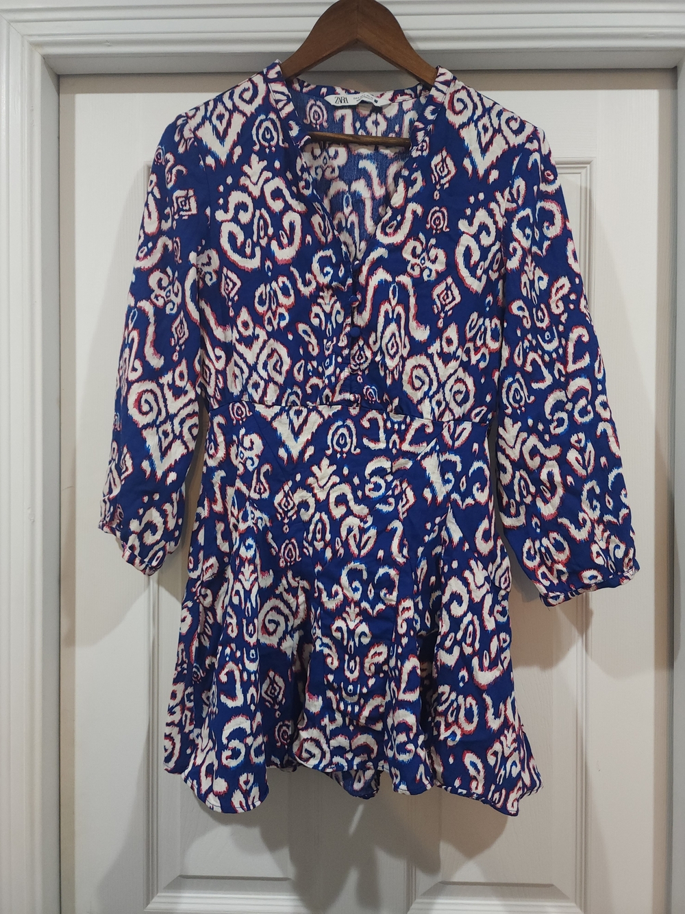 Zara Blue White Pink Patterned Mini Dress